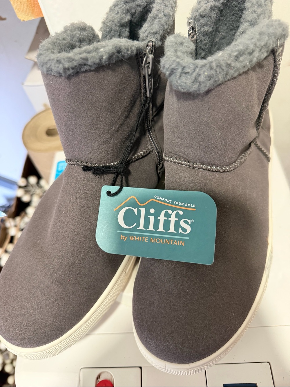 Cliffs by WHITE MOUNTAIN Gray Faux Fur-Lined Slip-On Boots